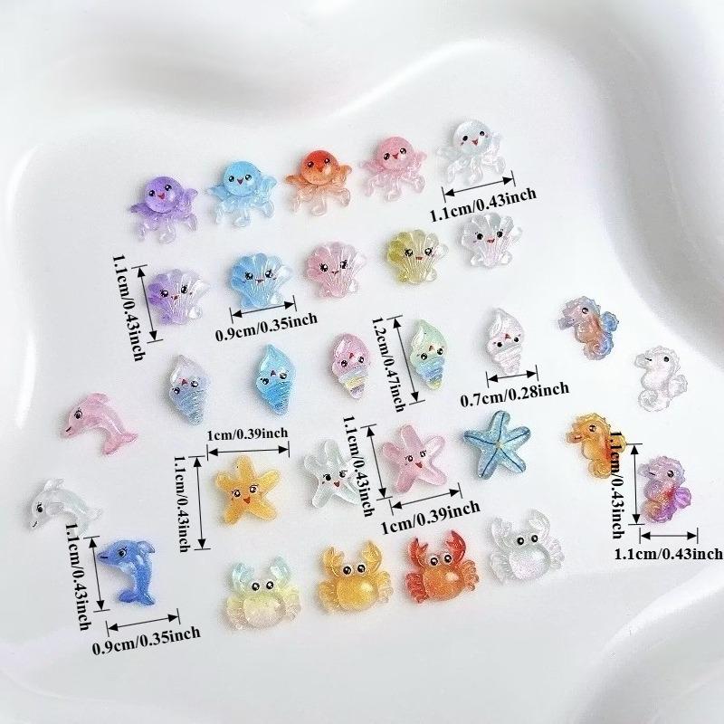 40/70 cute resin mini sparkling ocean themed decorative accessories, including octopus, dolphin, starfish, crab, seahorse, shell