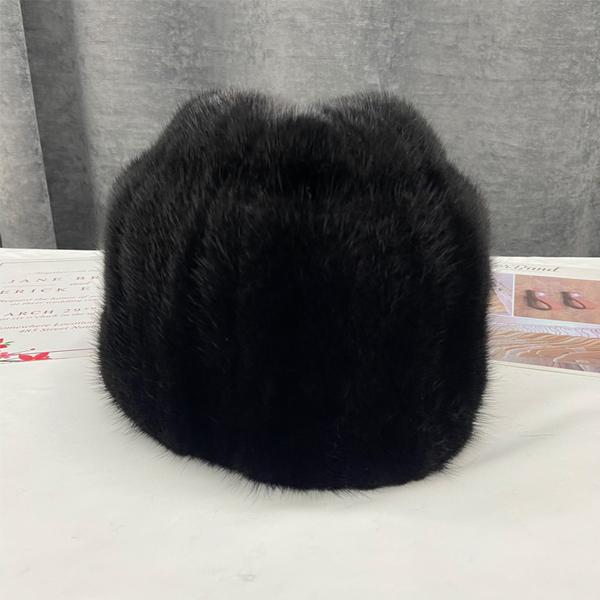 Унисекс Меховая шапка Мужская Женская Однотонная Зимняя Натуральная Норковая Меховая Шапка Теплая Шапка-Череп Бини One Size чёрный