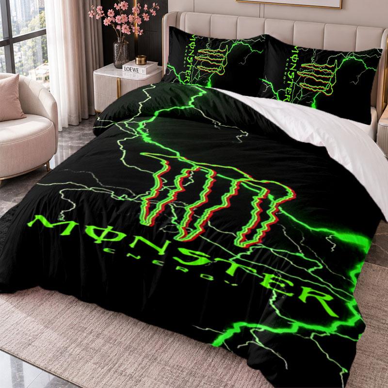 Monster Energy 3-teiliges Bettwäsche-Set Bettbezug mit zwei Kissenbezügen für Schlafzimmer Heimdekoration