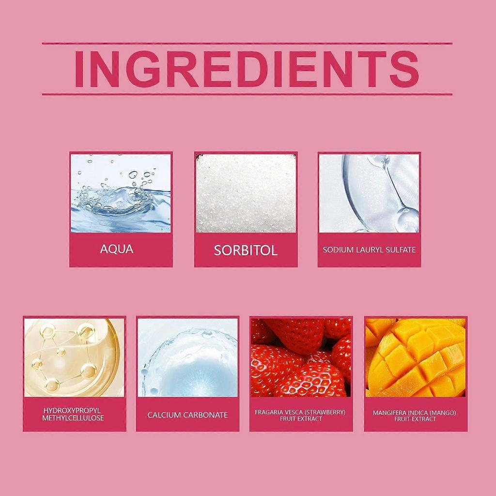 Children's toothpaste: cleans teeth, prevents cavities, gently removes plaque, freshens teeth, and has a fruity flavor.