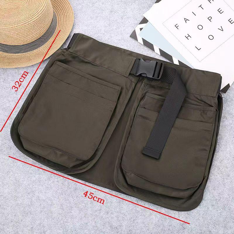 Canvas Half-length Apron Multi-functional Multi-pocket Zipper Waist Bag Versatile Gardening Work Clothes Tool Apron