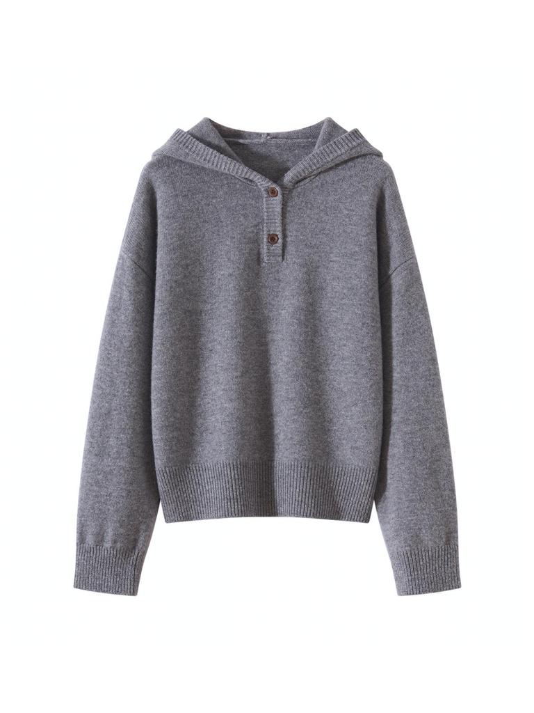 Women's Pure Wool Hooded Sweater - Thick, Loose, Casual Base Layer for Autumn/Winter