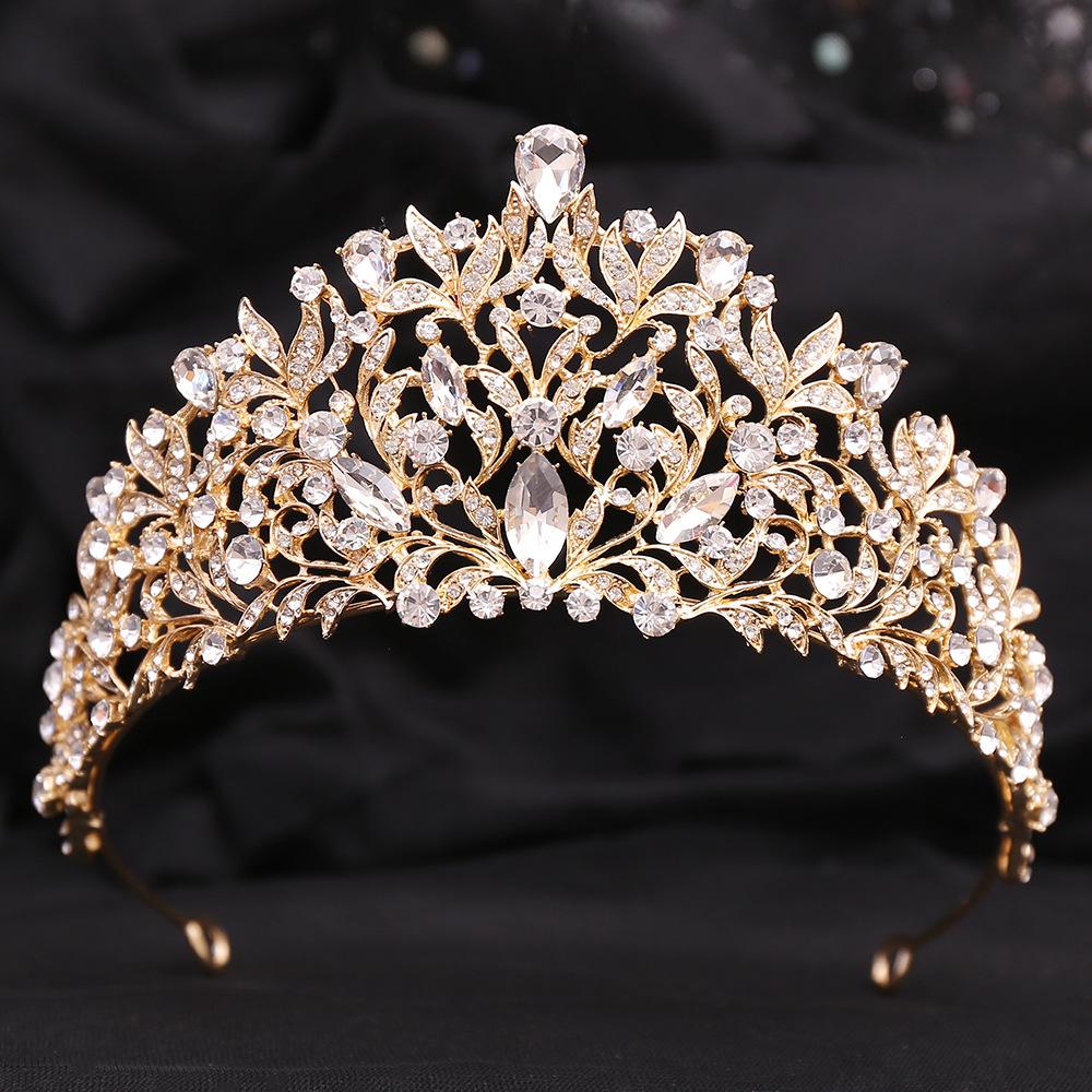 Beauty Pageant Baroque Bridal Crown Red Crystal Alloy Electroplated Wedding Headband Hair Accessories