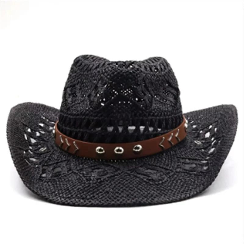 1Pc Summer Bohemian Shell Straw Hat Beach Women Men Cowboy Hats Wooden Beads Hollow Out Western Wide Brim Sun Hat Holiday Cap
