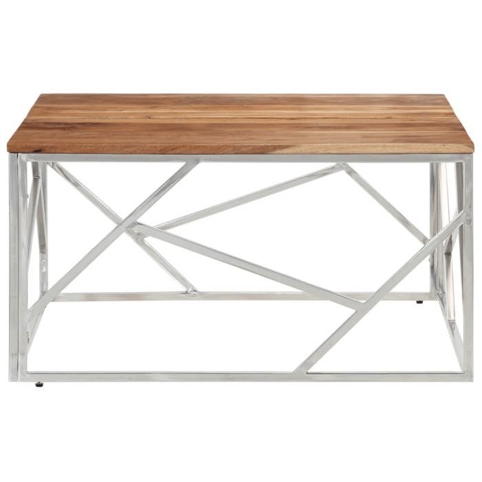 VidaXL Table basse argenté acier inoxydable et bois massif d'acacia 349951