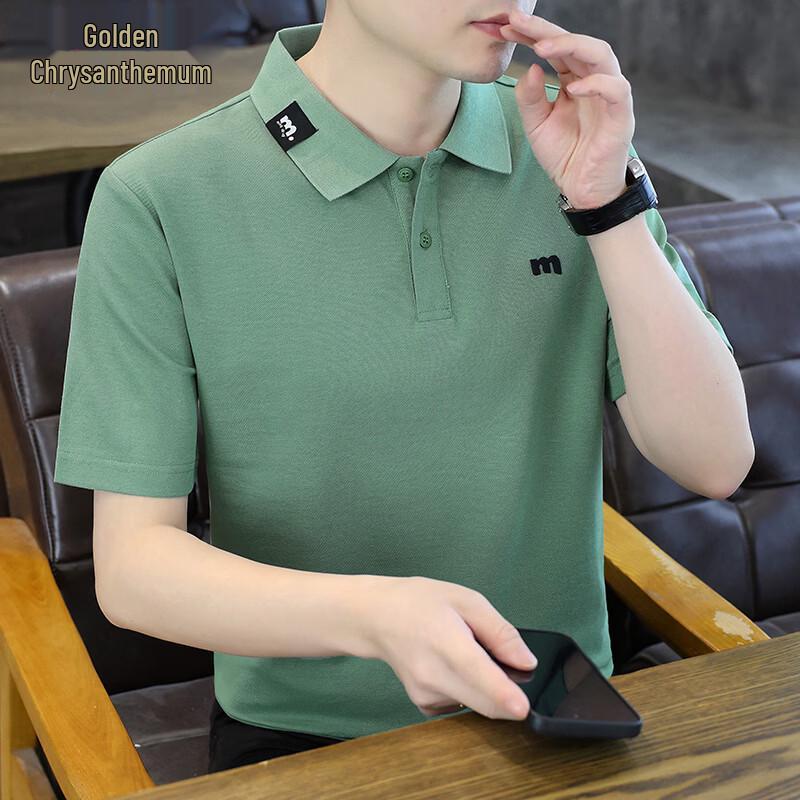 Men s Lapel Short Sleeve Ice Silk T-Shirt L