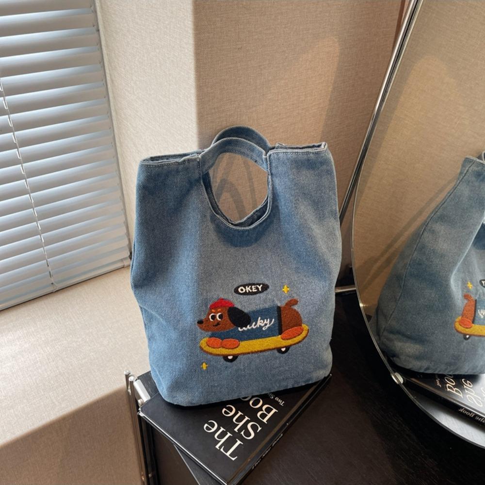 

Large Capacity Embroidered Canvas Bag Small Cloth Bag Tote Bag Practical Bucket Bag Outdoor Style 3