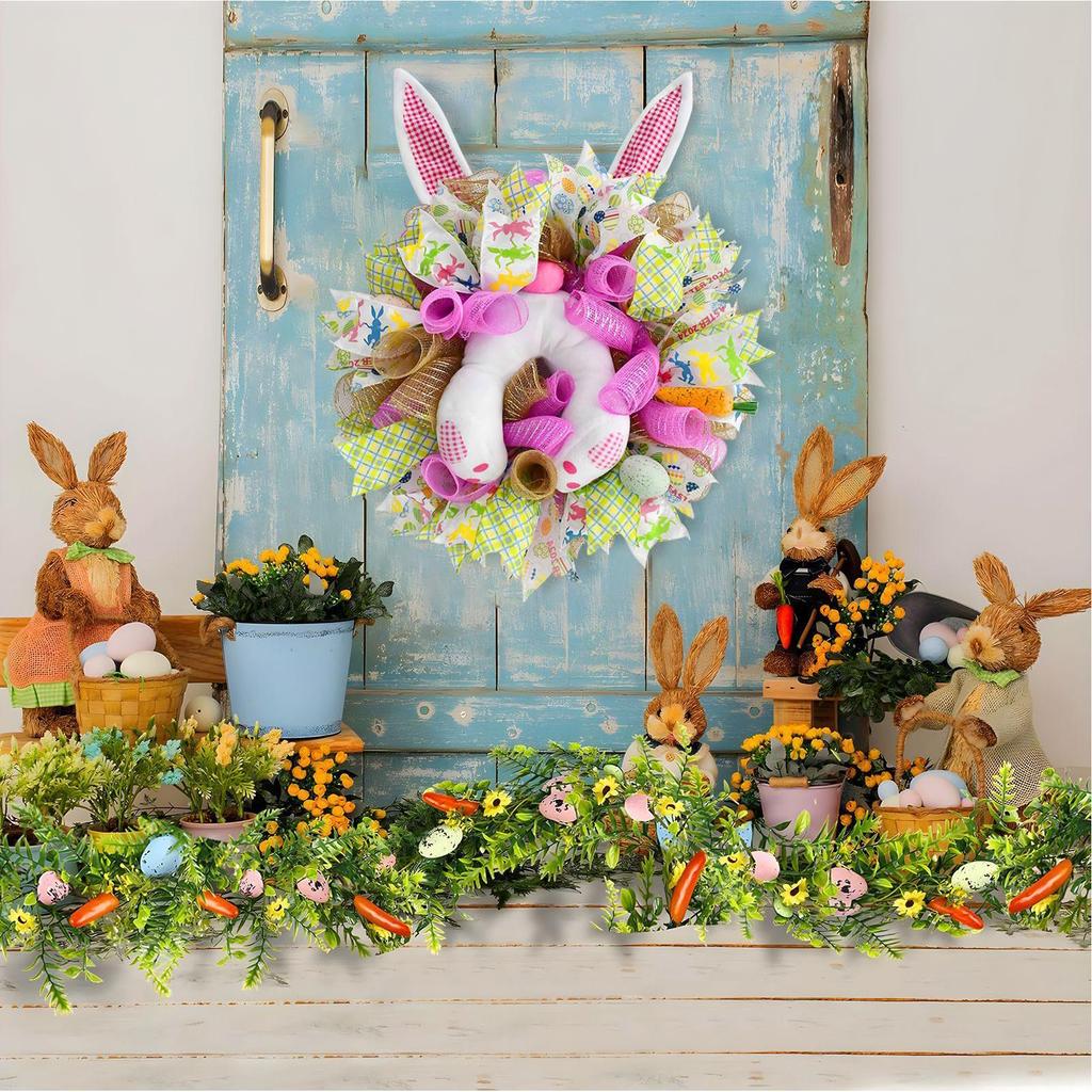 New Easter Bunny Wreath Colorful Door Wall Ornaments Happy Rabbit Home Party Creative Garland Festival Decoration Props