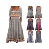 Summer Boho Print Maxi Dress for Women, Crew Neck Short Sleeve Casual Long Dress, European American Style Ladies Vacation Dress