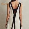 Women Maxi Dress V-Neck Sleeveless Contrast Color Loose Fit Long Dress Double Sided Wear Holiday Travel Dress