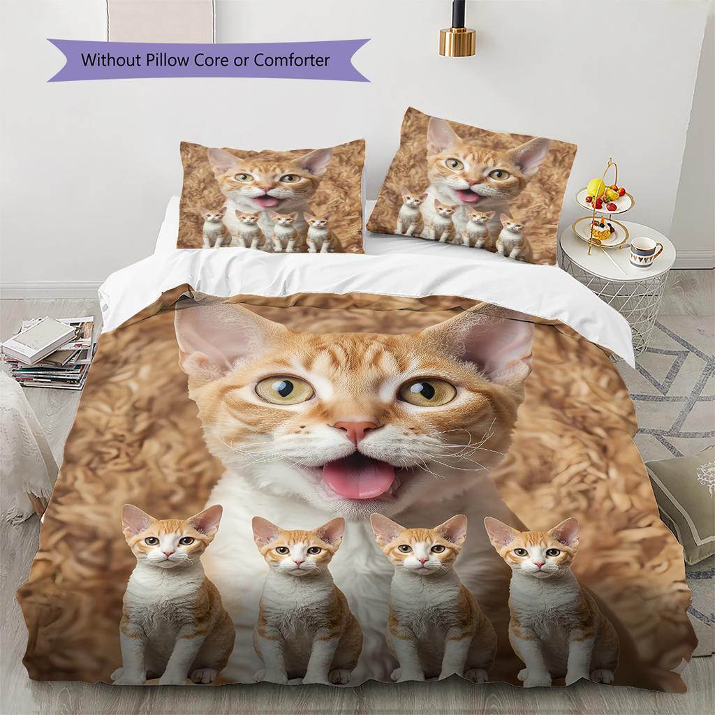 Cute Yellow Cat Pattern Bedding Quilt Set Quilt Cover Pillowcase Home Decoration Gift (1 * duvet cover + 2 * pillowcase, without core)