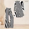 Women Plus Size Two Piece Set V Neck Three Quarter Sleeve Black White Printed Flared Top And Flared Pants