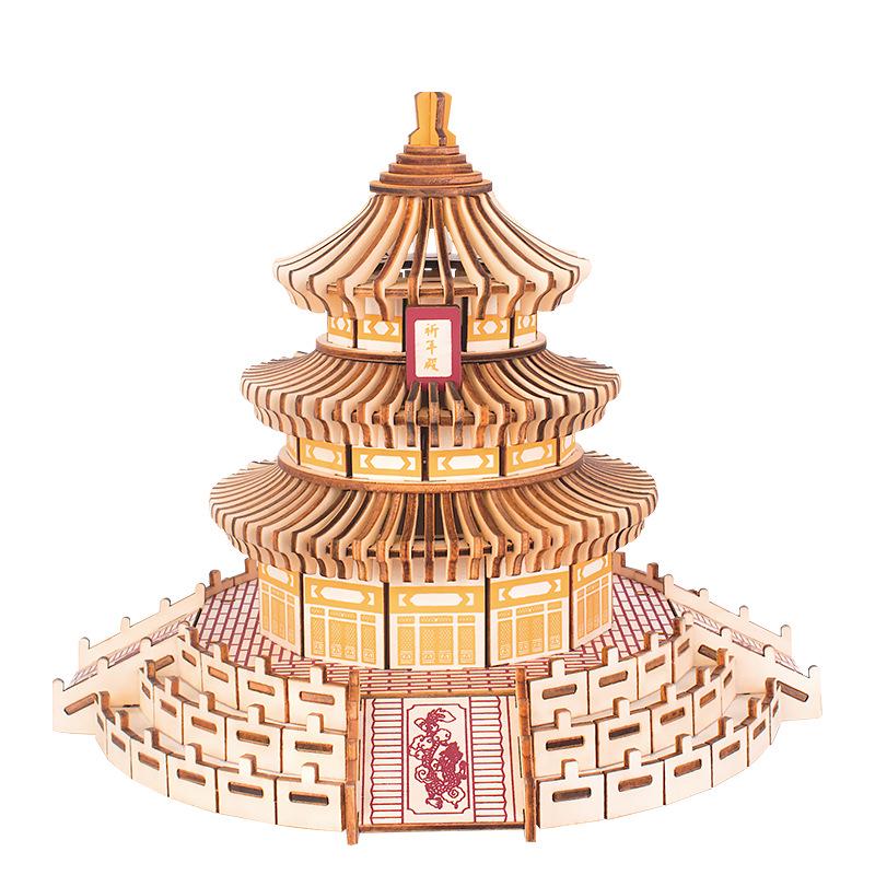 Challenging 3D Wooden Model Puzzle - Ancient Building Design for Adults