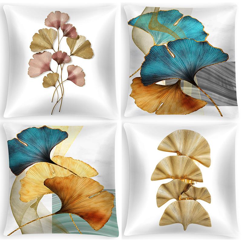 Nordic Ginkgo Leaf Peach Velvet Pillow Cover Office Sofa Cushion Cushion Cover