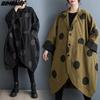 DIMANAF Plus Size 2023 Autumn Winter New Jackets Loose Batwing Sleeve Polka Dot Vintage Print Black Casual Trench Long Coat