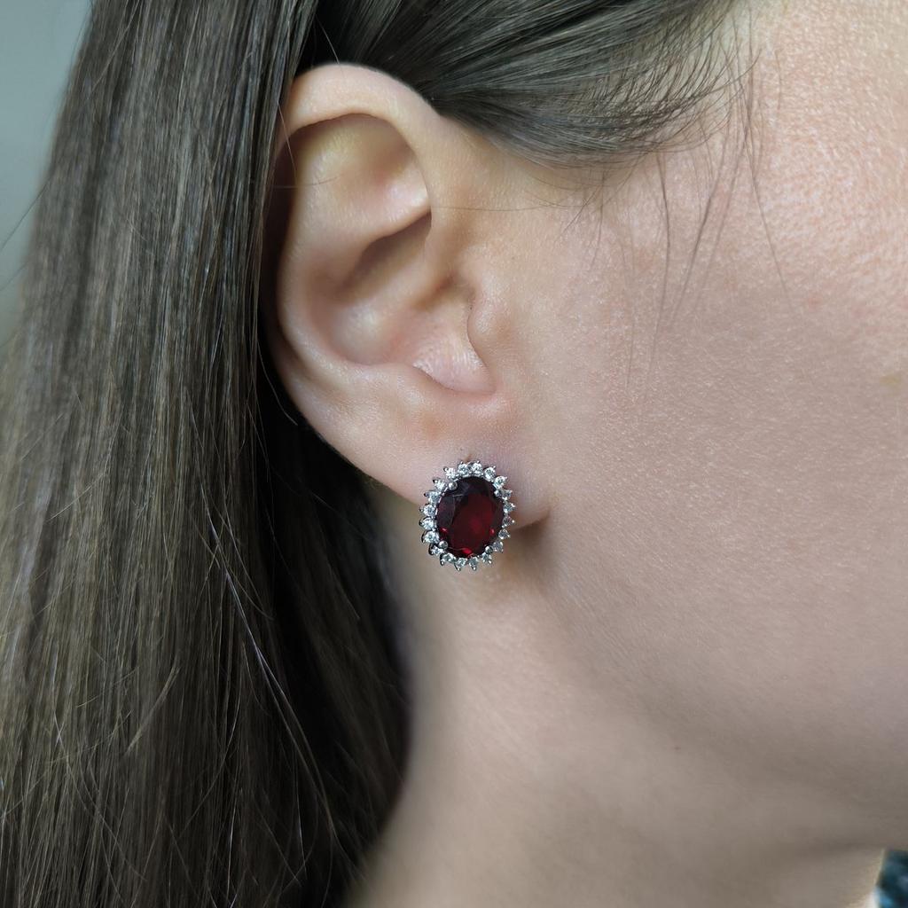 Silver Earrings with Artificial Nano Garnet, Cubic Zirconia (60002306)