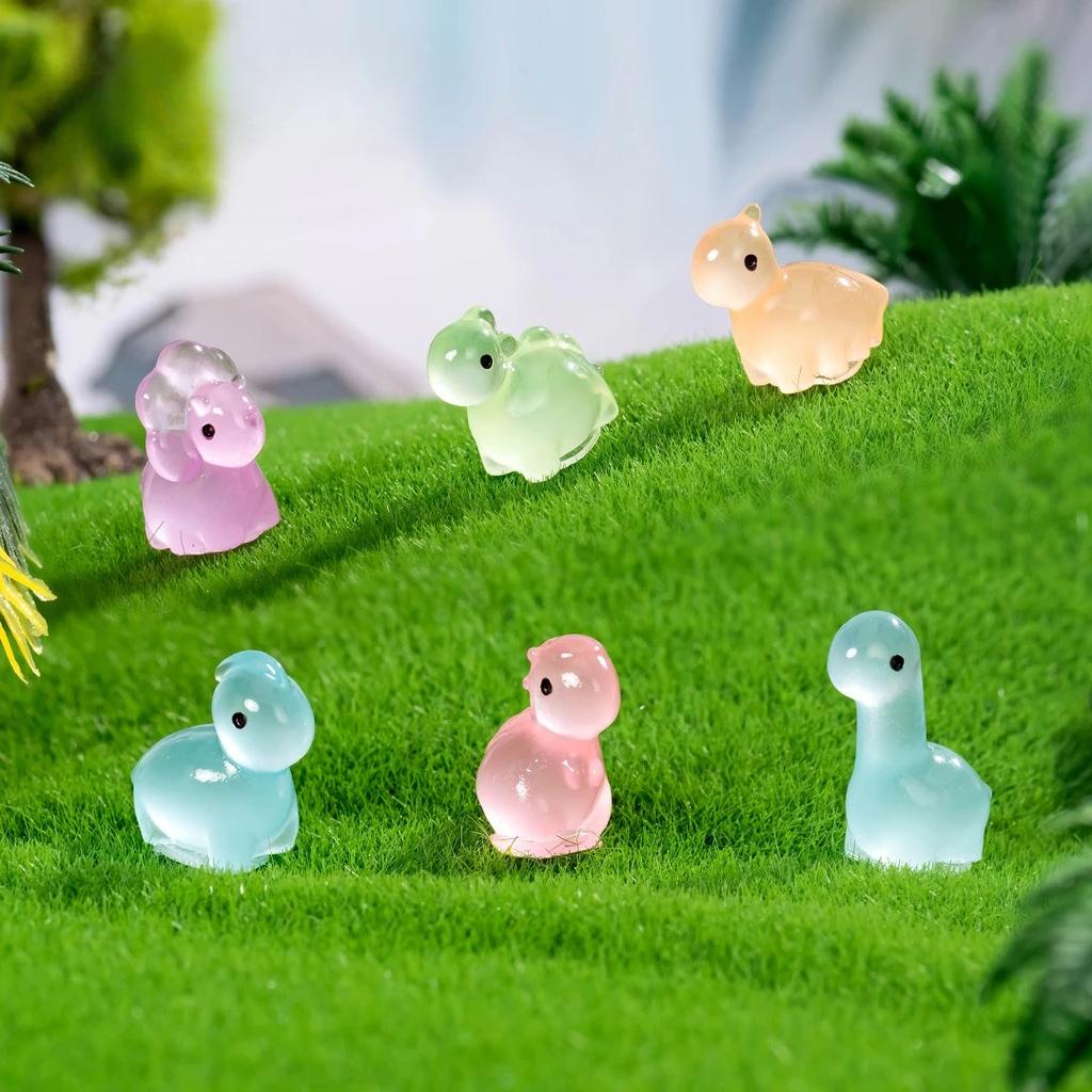 12/24/36Pcs Miniature Resin Luminous Dinosaurs Fairy Garden Decoration Glow At Night Mini Dinosaurs Home Micro Landscape Decor