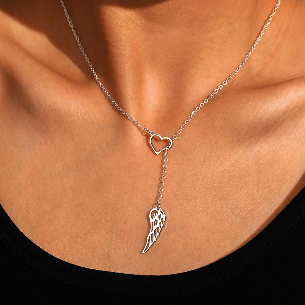 Stainless Steel Necklaces Elegant Heart feather pendant Clavicle Chain Fashion Exquisite Necklace For Women Jewelry Wedding Gift