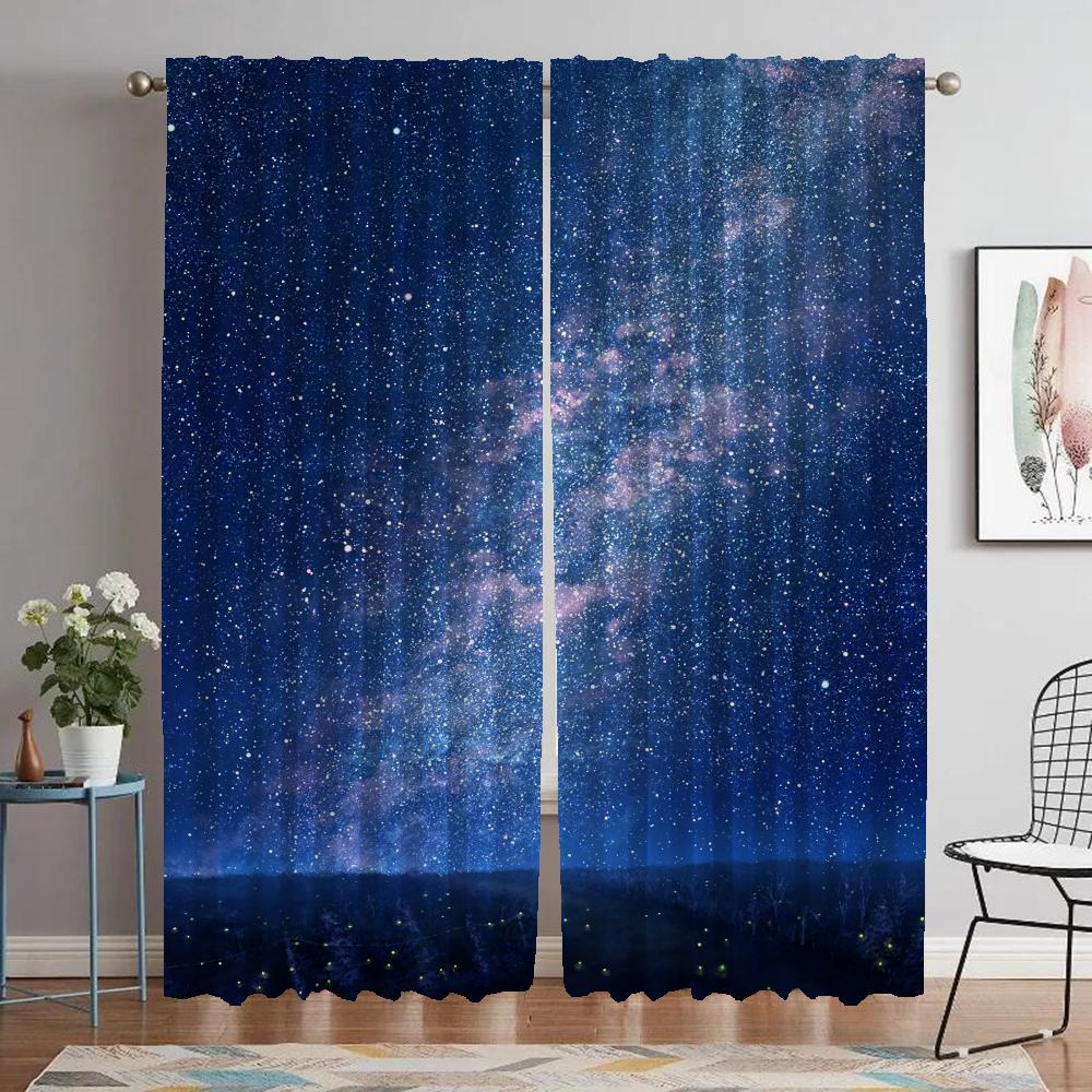 Livingroom Space Home Interior Draperies 2 Panels Covers Sheer for Bedroom Window Drapery for Starry Sky Divider Cooking Room Draperies ideal