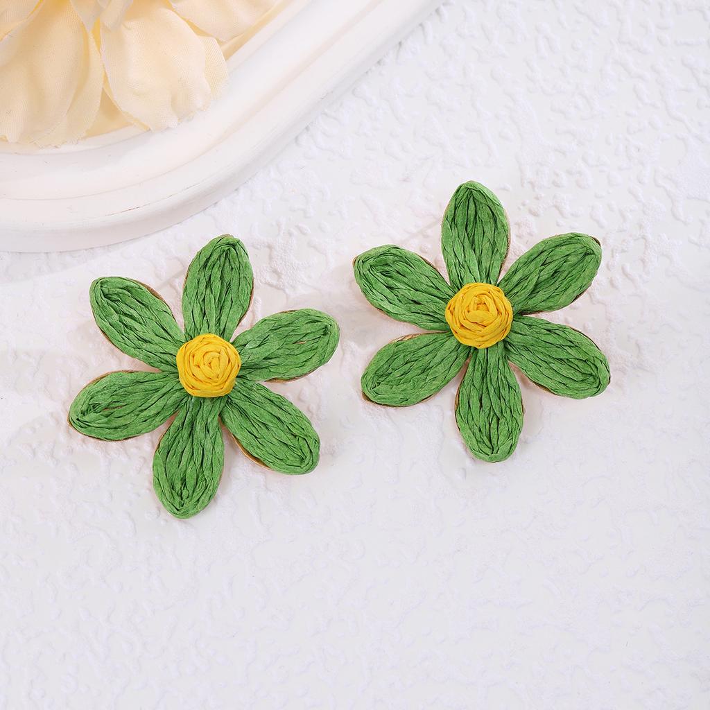 Dopamine Colored Flower Earrings, Vacation Wind Bohemian Wind Contrasting Color Raffia Earrings Women