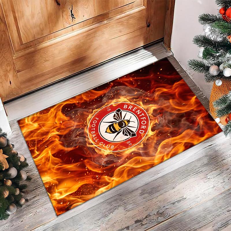 Brentford Football Print Crystal Velvet Rug, Comfortable Water Absorbent Non Slip Indoor Floor Carpet