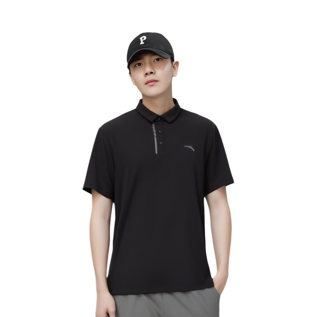 Anta Training Series Solid Color Comfortable Versatile Short Sleeve Polo Shirt Men Tops Black 152527101D-2