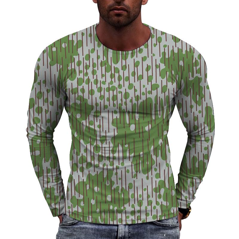 Europäisches Camouflage-Bild Herren Langarm-T-Shirt Lässig Bedruckte T-Shirts Hip-Hop Persönlichkeit Rundhals Schnelltrocknende Oberteile