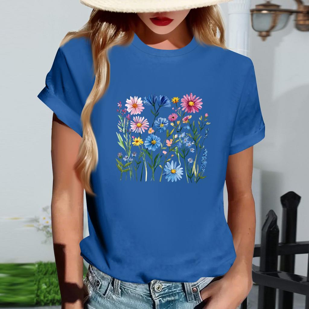 Damernas Mode Rundhalsad Casual Retrotryck Kortärmad T-shirt Topp