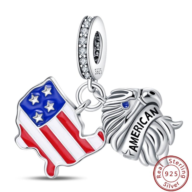 

Meaning Series 925 Silver USA Flag Independence Day Statue Of Liberty Charms Beads 3mm DIY Fine Jewelry
