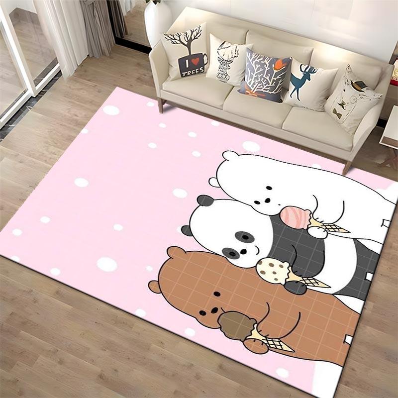 Cartoon Bears Eating Ice Cream On Pink Background Cute Animal Pattern Carpet. Suitable for Use As an Anti-slip1 For1room and Bedroom Sofas