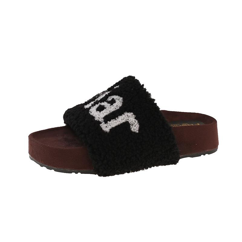 thick-soled letter Mao Mao slippers women's 2025 autumn and winter new Korean version soft-soled Mao slippers home comfort cotton drag women's shoes