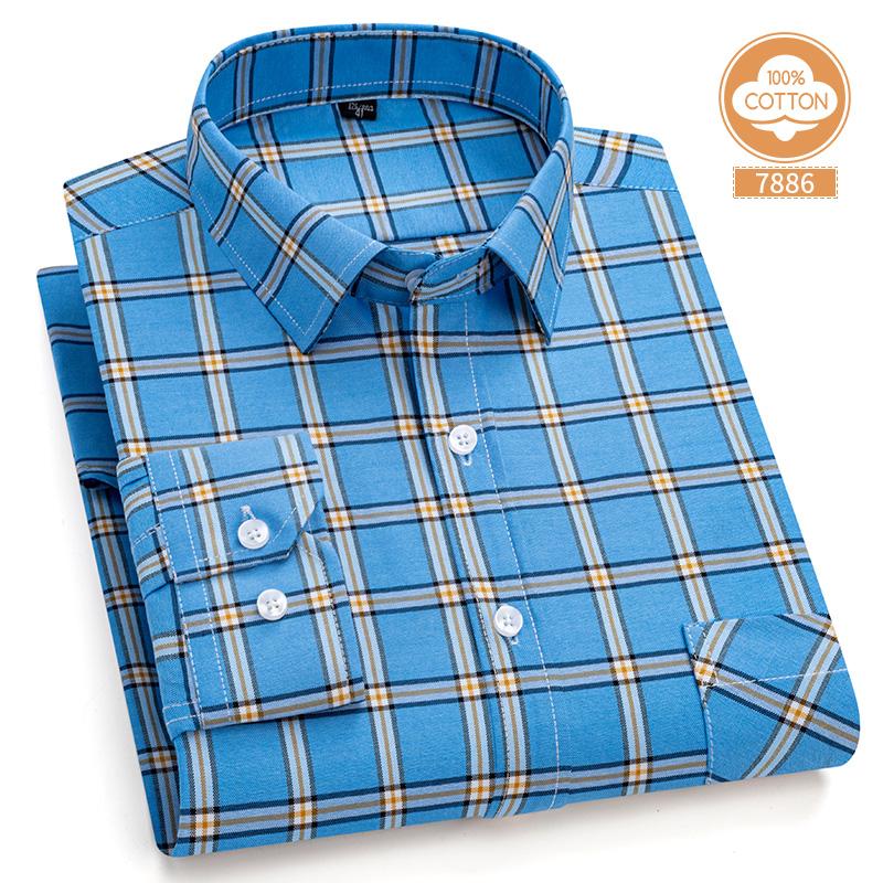 

New Men s Social Shirt Long Sleeve 100% Cotton Oxford Soft Button Plaid Formal Men s Oversized Shirt Large Size 6XL