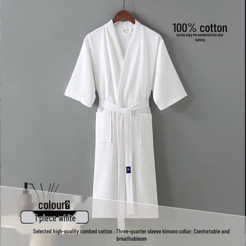 Unisex Quick-Dry Cotton Waffle Bathrobe - Ideal for Summer and Hotels
