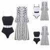 Black Fashion Swimwear for Women, Belted Waist with Chiffon Top, Bathing Suit
