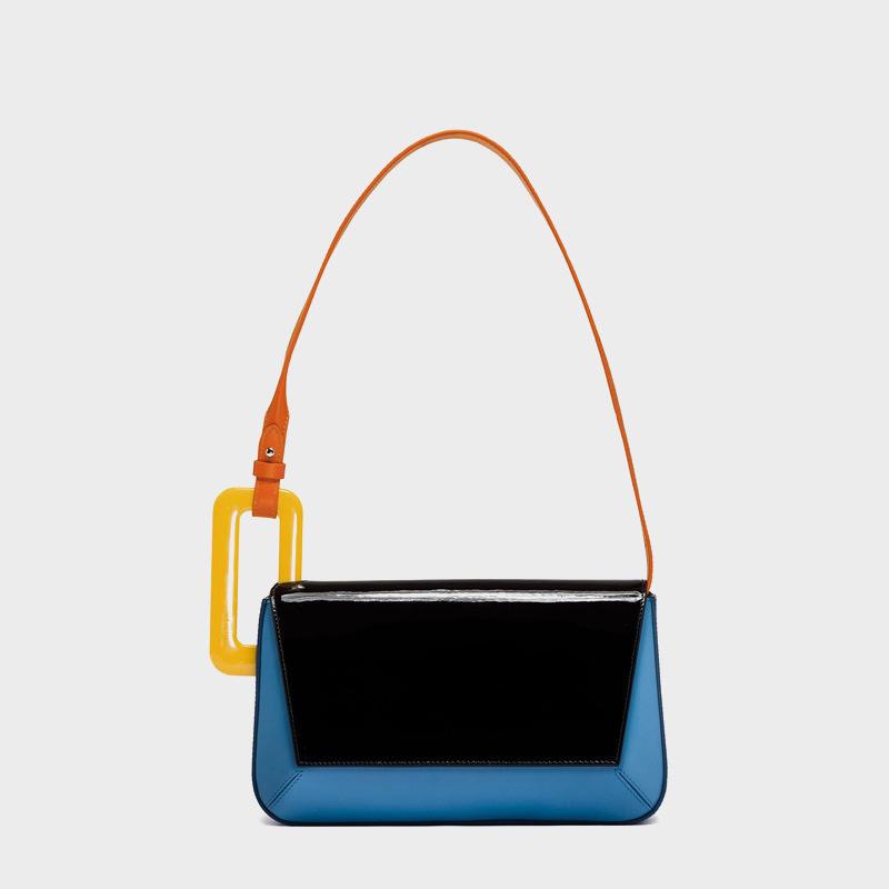 Ladies' New Niche Trendy Bag with Contrasting Colors, Geometric Splicing Acrylic Square Buckle, Single Shoulder Armpit Bag, Small Square Bag