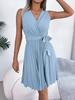 Women Summer Casual V Neck Sleeveless Pleated Knee Length Dress