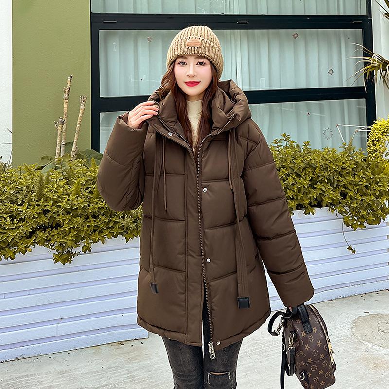 

Пуховик женский утолщенный зимний 2025 новый повседневный свободный приталенный средней длины теплый зимний для улицы XL кофейный