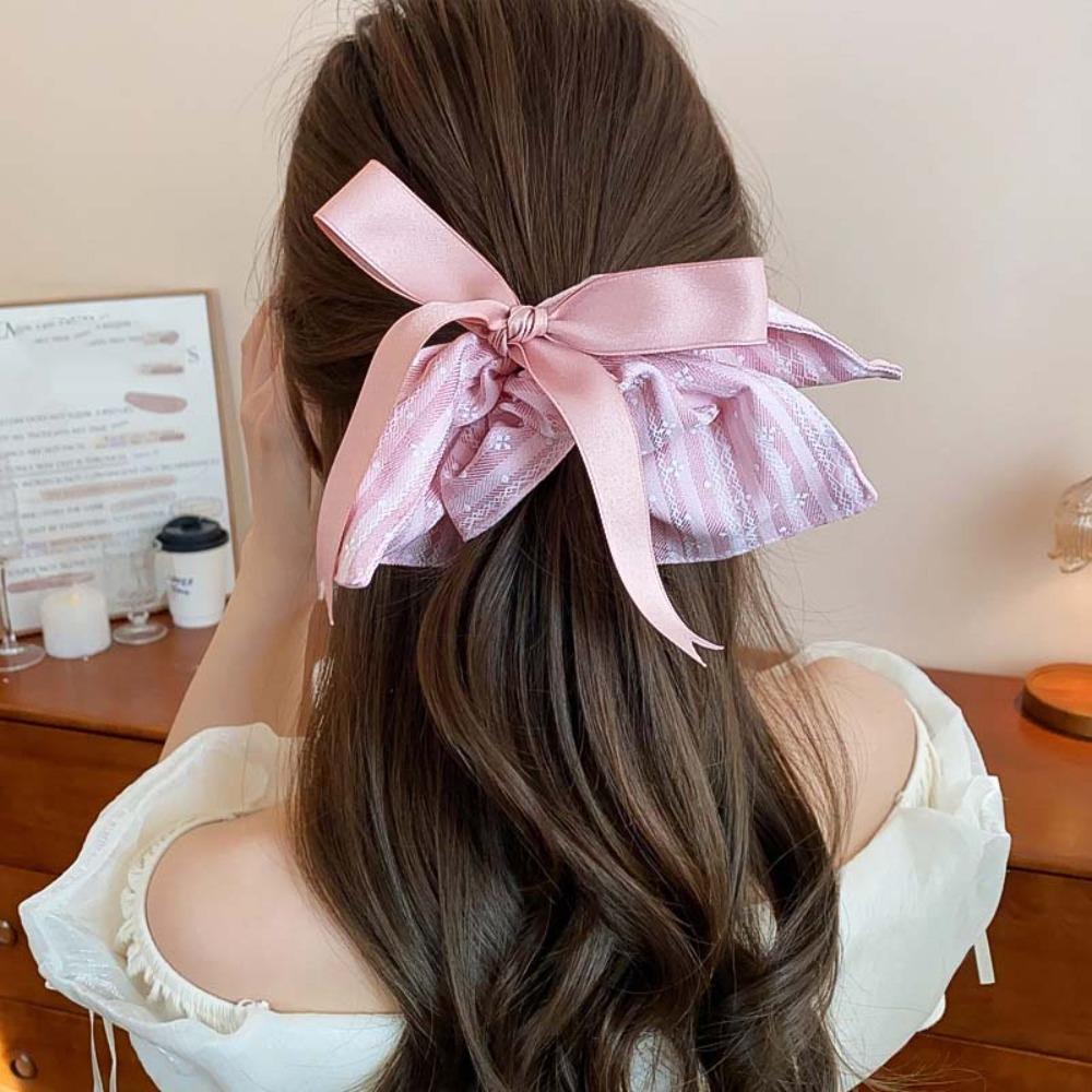 Elastic Plaid Silk Ribbon Scrunchies Bow Large Intestine Hair Ring Square Cloth Hair Tie  Girls