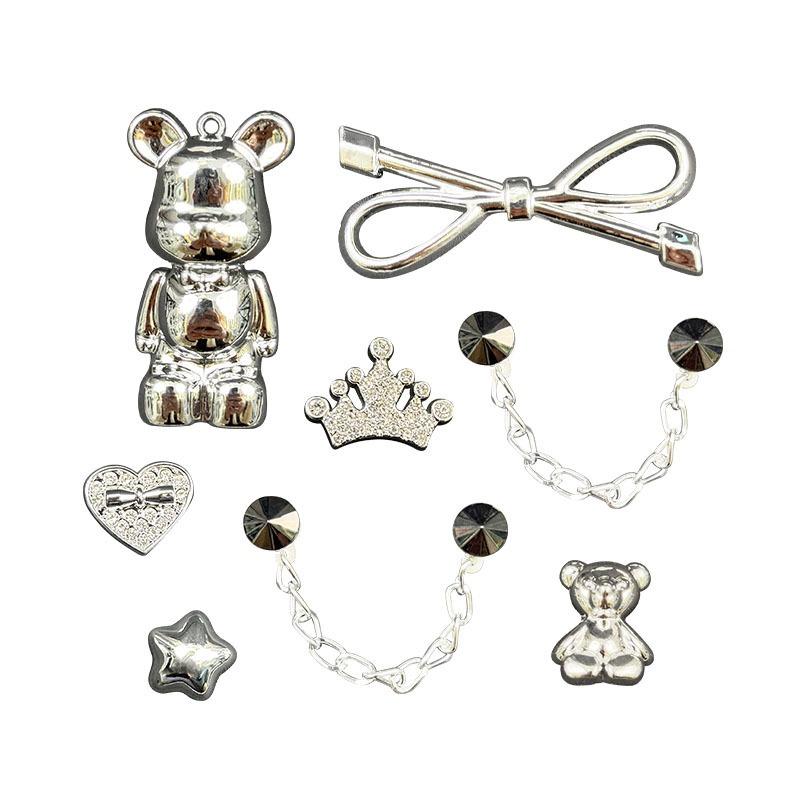 8PCS Fashion Shoe Charms Set Accessories Hole Shoe Buckle Cartoon Bear Rivet Chain DIY 3D Shoes Decorations