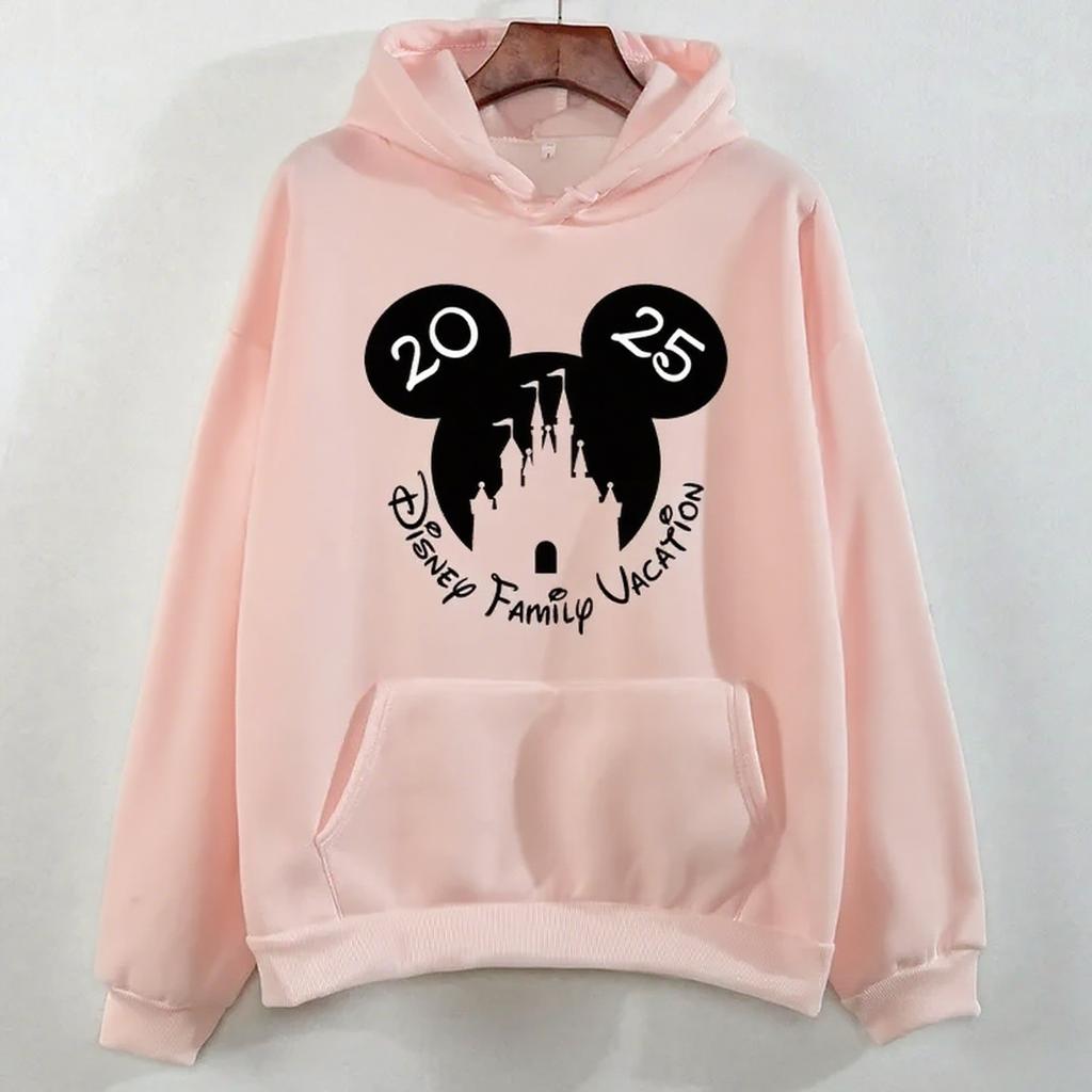 Disney Parent-Child Wear Fun 2025 Disneyland Travel Pattern Multi-Color Hoodie Women's Kawaii Pullover Casual Couple Sweatshirt