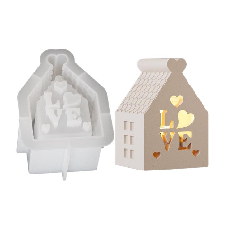 Flexible Silicone Mold for Candle Holder Hollow Out House Night Light Ornament Mould Decorative Resin Mold Handicraft