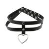 Harajuku Soft Girl Heart Pendant Choker, Black PU Leather Short Clavicle Necklace
