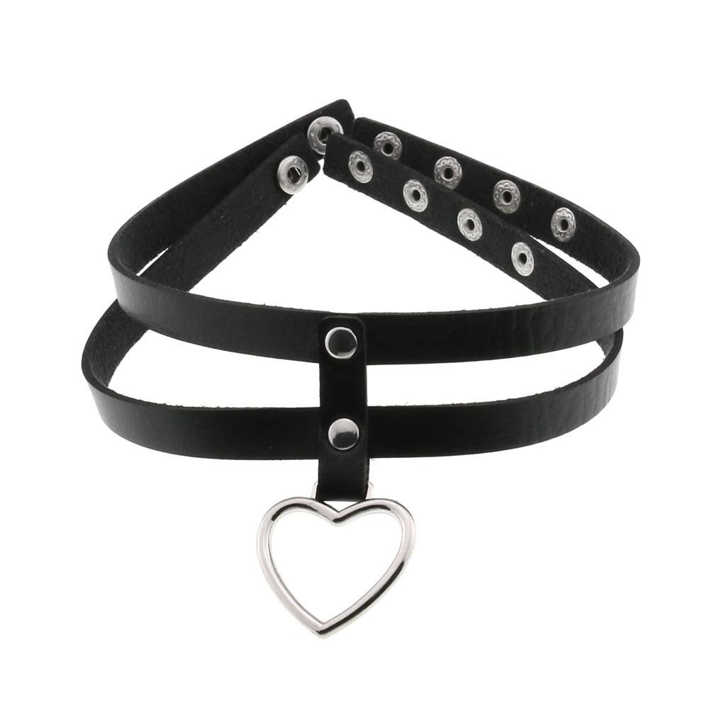 Harajuku Soft Girl Heart Pendant Choker, Black PU Leather Short Clavicle Necklace