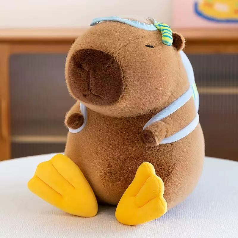 Kawaii Diver Capybara Plush Toy Stuffed Doll Cute Capybara Animal for Kids Birthday Xmas Gift Soft Cuddly Baby Present