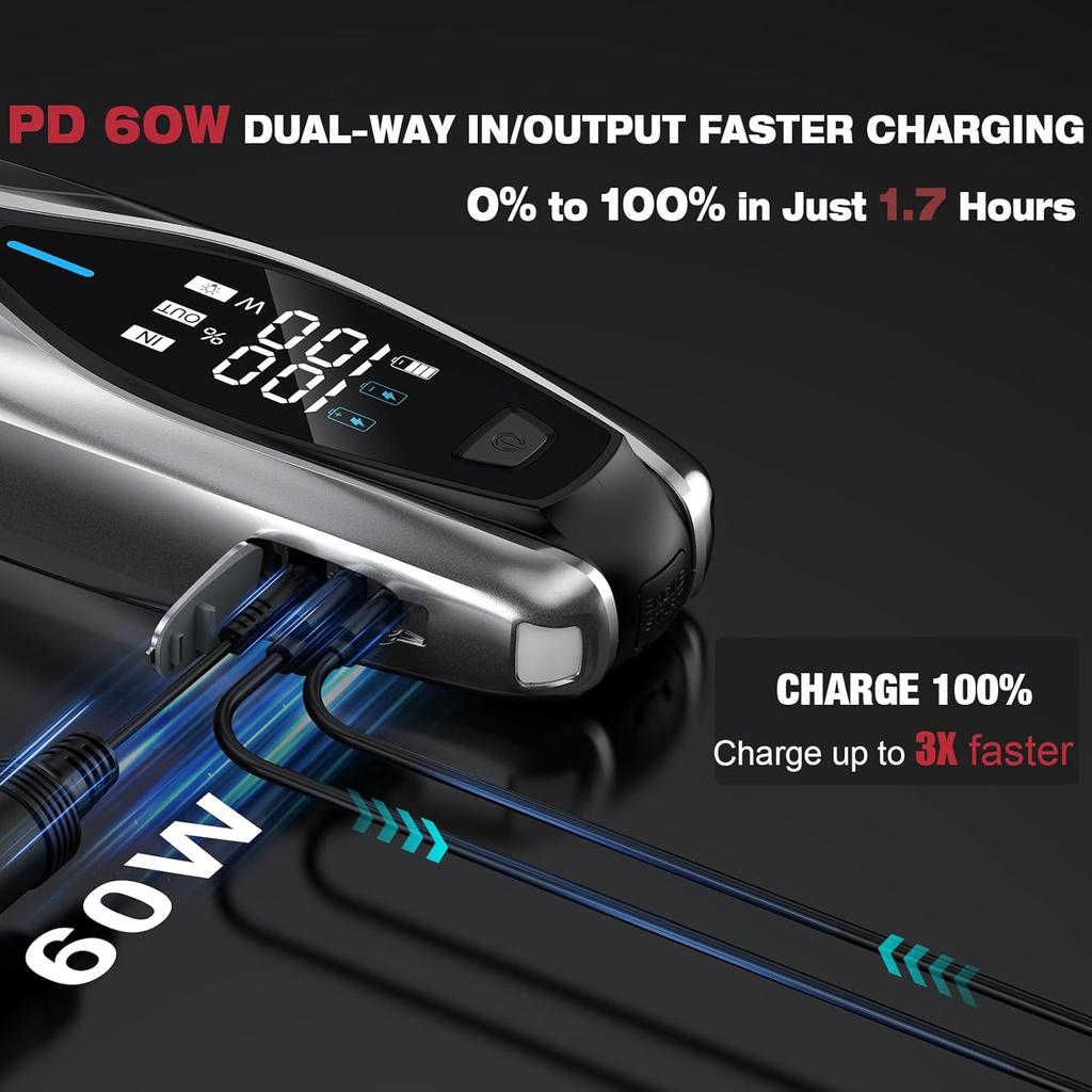 X7 3000A Jump Starter, PD 60W Dual Charging, 12V Portable Battery Pack with 3.2' HD Display, IP63 Waterproof