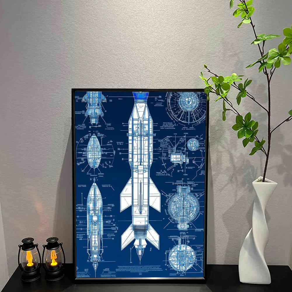 Aircraft Mechanical Blueprint Poster Wall Art Print Poster Decorative Mural Modern Home Decor Birthday Gift Unframed Canvas Gara