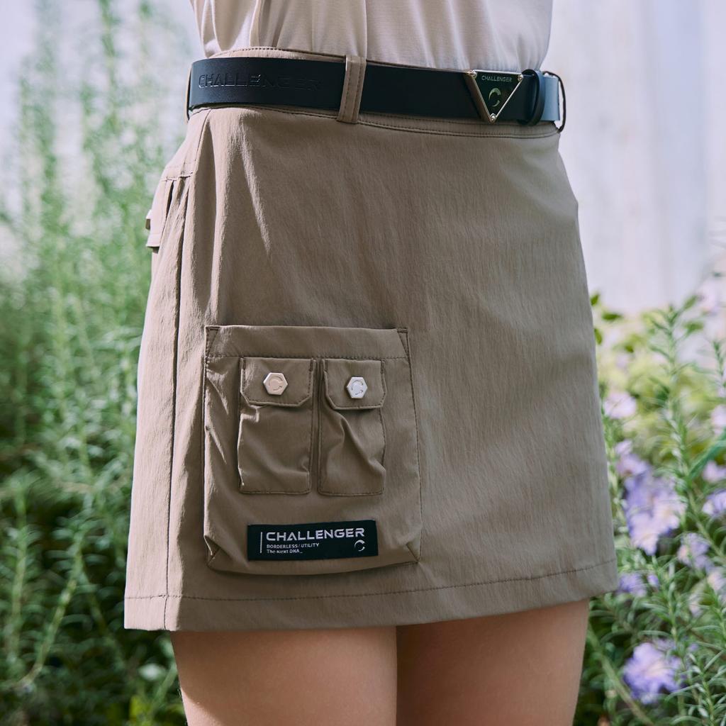 CHALLENGER Women'S Nylon One Cargo Pocket H-Line Culottes Khaki Beige