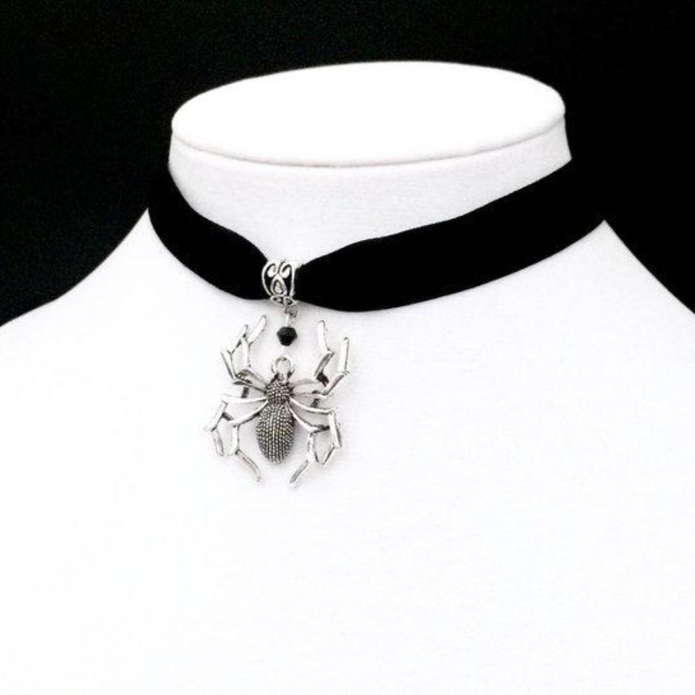 Spider  Black Velvet Choker Gothic Jewelry Spider Web Necklace