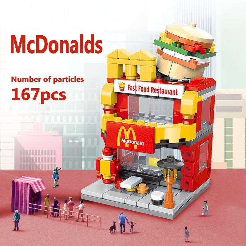 208pcs Mini City Street View Building Blocks McDonald's House Model Building Blocks Compatible with Children's Educational Toys