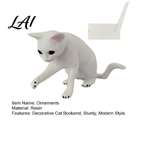 Cute Animal Book Holder Decorative Cat Bookend for Shelves Resin Ornament Niche Home Accessories Matte White Sturdy Bookcase Organizer Office
